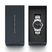 Daniel Wellington Iconic Link Black Dial Silver Steel Strap Watch For Women - DW00100206