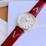 Versace V-Twist Silver Dial Red Leather Strap Watch for for Women - VELS00519