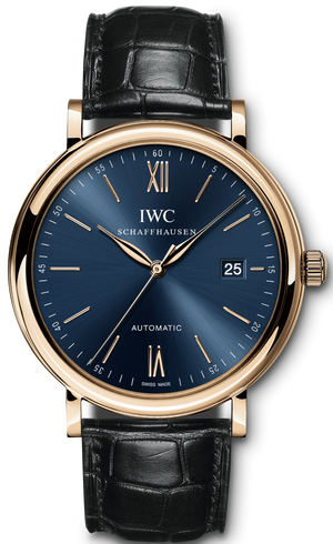 IWC Portofino Automatic Blue Dial Black Leather Strap Watch for Men - IW356522