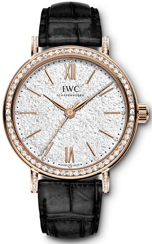 IWC Portofino Automatic Diamonds Silver Dial Black Leather Strap Watch for Women - IW357406