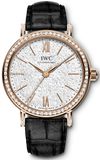 IWC Portofino Automatic Diamonds Silver Dial Black Leather Strap Watch for Women - IW357406