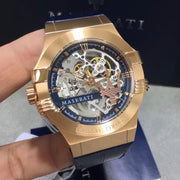 Maserati Automatic Skeleton Rose Gold Dial Blue Leather Strap Watch For Men - R8821108022