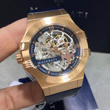 Maserati Automatic Skeleton Rose Gold Dial Blue Leather Strap Watch For Men - R8821108022