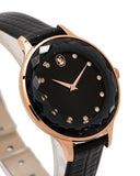 Swarovski Octea Nova Black Dial Black Leather Strap Watch for Women - 5650033