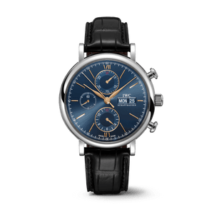 IWC Portofino Chronograph Blue Dial Black Leather Strap Watch for Men - IW391036