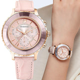 Swarovski Octea Lux Chrono Pink Dial Pink Leather Strap Watch for Women - 5452501