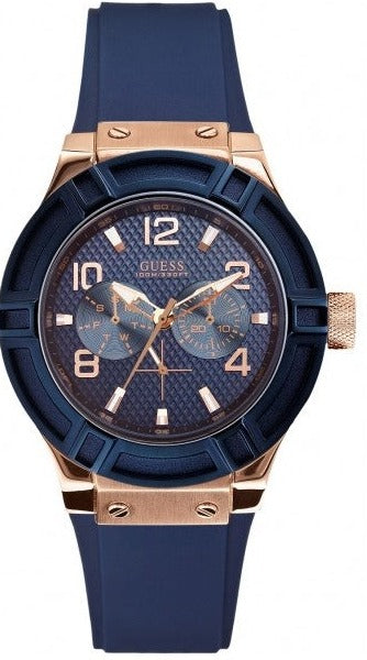 Guess Jet Setter Analog Quartz Blue Dial Blue Rubber Strap Watch