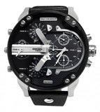 Diesel Mr Daddy Chronograph Black Dial Black Leather Strap Watch For Men - DZ7313