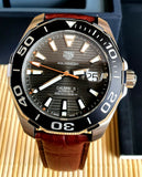 Tag Heuer Aquaracer Caliber 5 Black Dial Brown Leather Strap Watch for Men - WAY201M.FC6474