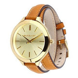 Michael Kors Runway Gold Dial Brown Leather Strap Watch For Women - MK2256