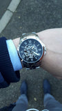 Fossil Grant Automatic Skeleton Black Dial Silver Steel Strap Watch for Men - ME3103