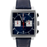 Tag Heuer Monaco Automatic Chronograph Blue Dial Blue Leather Strap Watch for Men - CBL2111.FC6453