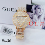 Guess Trend Diamonds Gold Dial Gold Steel Strap Watch for Women - GW0512L2