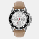 Michael Kors Everest Analog White Dial Brown Leather Strap Watch For Men - MK9092