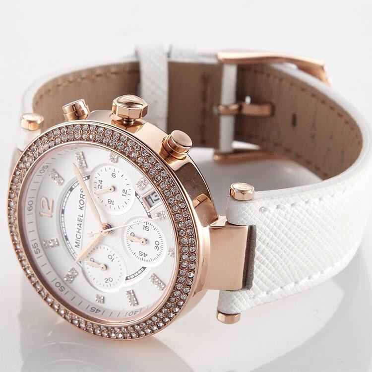 Michael Kors Parker White Diamonds Dial White Leather Strap  display picture 1