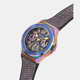 Guess Multifunction Analog Purple Dial Black Rubber Strap Watch For Women - GW0620L4