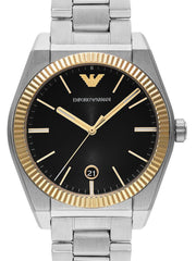 Emporio Armani Federico Black Dial Silver Steel Strap Watch for Men - AR80077