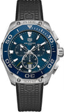 Tag Heuer Aquaracer Chronograph Jam Tangan Tali Karet Hitam Dial Biru untuk Pria - CAY111B.FT6041