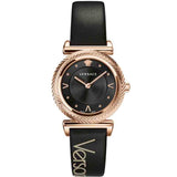Versace V-Motif Vintage Logo Black Dial Black Leather Strap Watch for Women - VERE00818