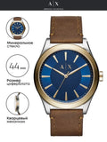 Armani Exchange Nico Quartz Blue Dial Brown Leather Strap Watch For Men - AX2334