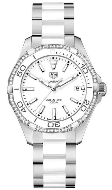 Jam Tangan Wanita Tag Heuer Aquaracer Diamonds White Dial Two Tone Steel Strap - WAY131H.BA0914