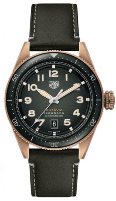 Jam Tangan Pria Tag Heuer Autavia Calibre 5 Automatic Olive Green Dial Green Leather Strap - WBE5190.FC8268