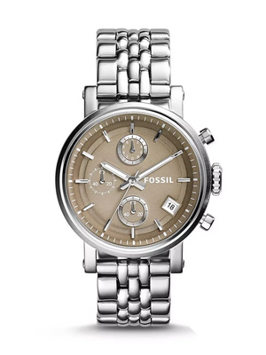 Fossil Boyfriend Chronograph Brown Dial Silver Steel Strap Watch for Women - ES3747
