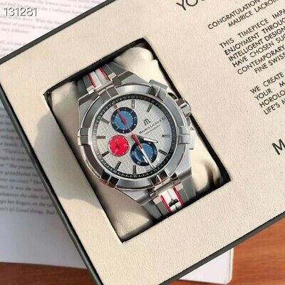Maurice Lacroix Aikon Chronograph Edition Watch for Dial Special Silver Rubber Strap Racing Men Grey Mahindra