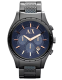 Armani Exchange Chronograph Blue Dial Grey Steel Strap Watch For Men - AX1166