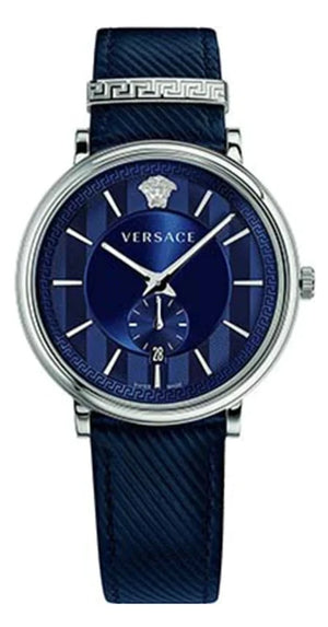 Versace Menifesto Quartz Blue Dial Blue Leather Strap Watch For Men - VBQ01017