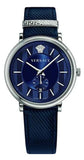 Versace Menifesto Quartz Blue Dial Blue Leather Strap Watch For Men - VBQ01017