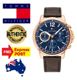 Tommy Hilfiger London Chronograph Quartz Blue Dial Brown Leather Strap Watch for Men - 1791532