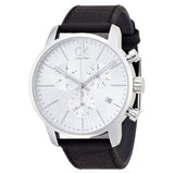 Calvin Klein City Chronograph Silver Dial Black Leather Strap Watch for Men - K2G271C6