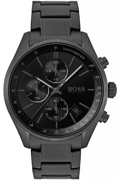 Hugo Boss Grand Prix Black Dial Black Steel Strap Watch for Men