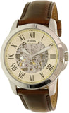 Fossil Grant Automatic Beige Skeleton Dial Brown Leather Strap Watch for Men - ME3099