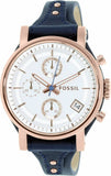 Fossil Original Boyfriend Chronograph White Dial Navy Blue Leather Strap Watch for Women - ES3838