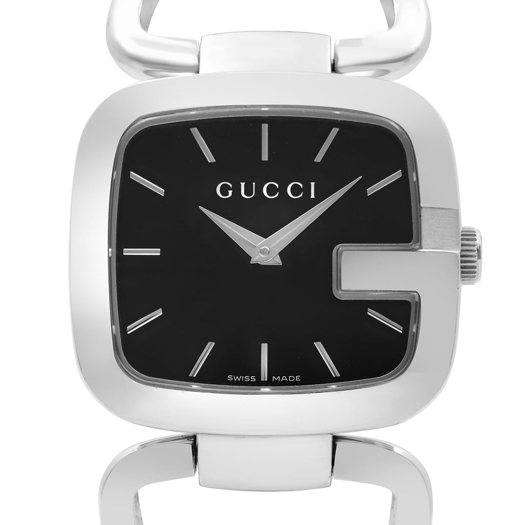 Gucci G Gucci Black Dial Silver Steel Strap Watch For Women display picture 1