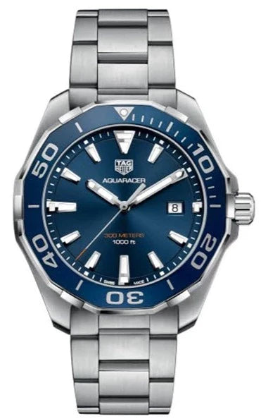 Jam Tangan Pria Tag Heuer Aquaracer dengan Dial Biru dan Tali Baja Perak - WAY101C.BA0746