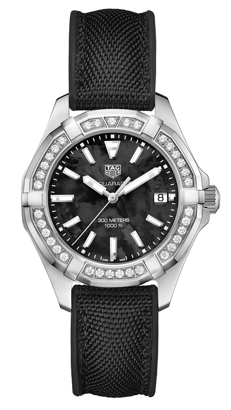 Jam Tangan Tag Heuer Aquaracer Diamonds Mother of Pearl Black Dial Black Nylon Strap untuk Wanita - WAY131P.FT6092