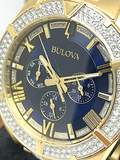 Bulova Crystal Collection Blue Dial Gold Steel Strap Watch for Men - 98C128