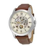 Fossil Grant Automatic White Dial Brown Leather Strap Watch for Men - ME3052