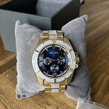 Bulova Crystal Collection Blue Dial Gold Steel Strap Watch for Men