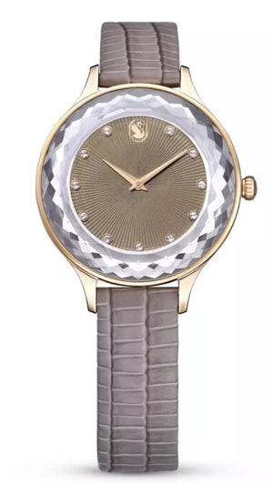 Swarovski Octea Nova Beige Dial Grey Leather Strap Watch for Women - 5649999