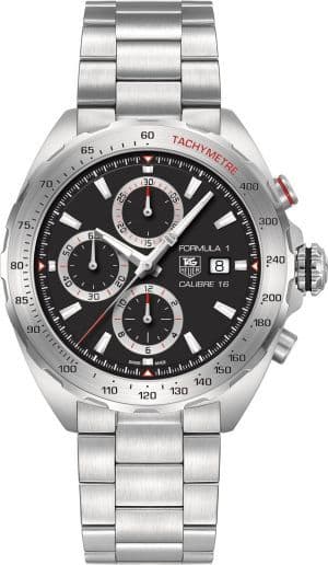 Jam Tangan Pria Tag Heuer Formula 1 Calibre 16 Automatic Chronograph Black Dial Silver Steel Strap - CAZ2010.BA0876