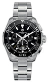 Tag Heuer Aquaracer Quartz Chronograph Black Dial Silver Steel Strap Jam Tangan untuk Pria - CAY111A.BA0927