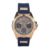 Guess Frontier DIamonds Gold Dial Blue Rubber Strap Watch For Women - W1160L3