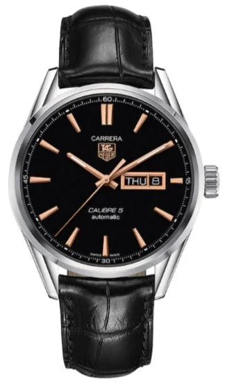 Jam Tangan Pria Tag Heuer Carrera Calibre 5 Automatic Black Dial Black Leather Strap - WAR201C.FC6266