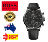 Hugo Boss Blackout Chronograph Black Dial Black Leather Strap Watch For Men - HB1512567