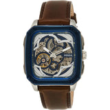 Fossil Inscription Automatic Skeleton Blue Dial Brown Leather Strap Watch for Men - BQ2571