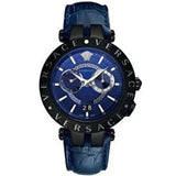 Versace V Race Chronograph Quartz Blue Dial Blue Leather Strap Watch For Men - VEBV00419